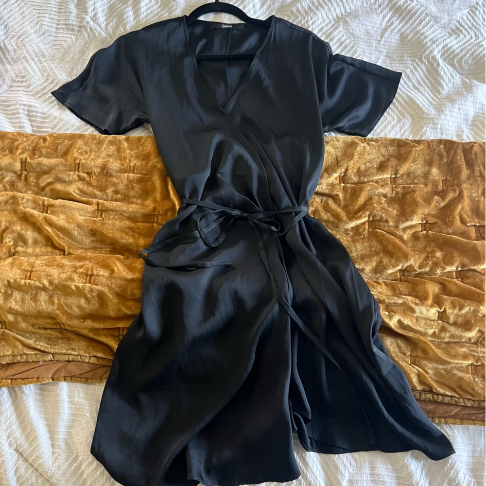 Quince Silk Black Wrap Dress Large